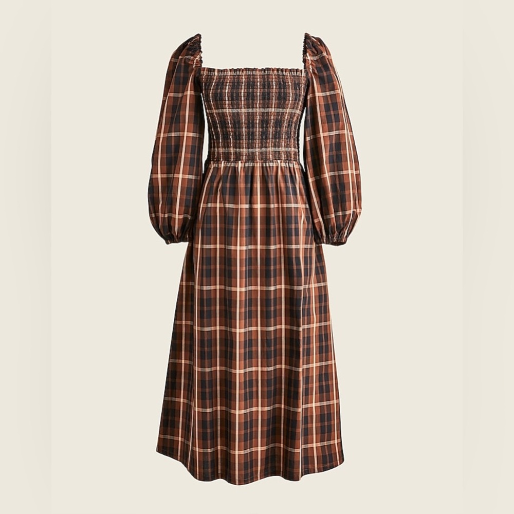 JCrew Smocked puff-sleeve dress in Friday plaid size small